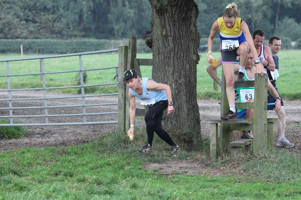 Lesley negotiating the fence